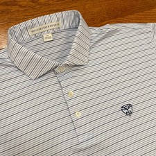 Holderness Bourne Performance Golf Polo Shirt Mens XL White Blue Striped Logo