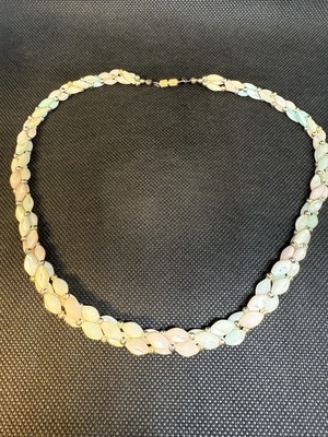 Vintage necklace made of dyed balamut 3 braided threads silver tone fittings