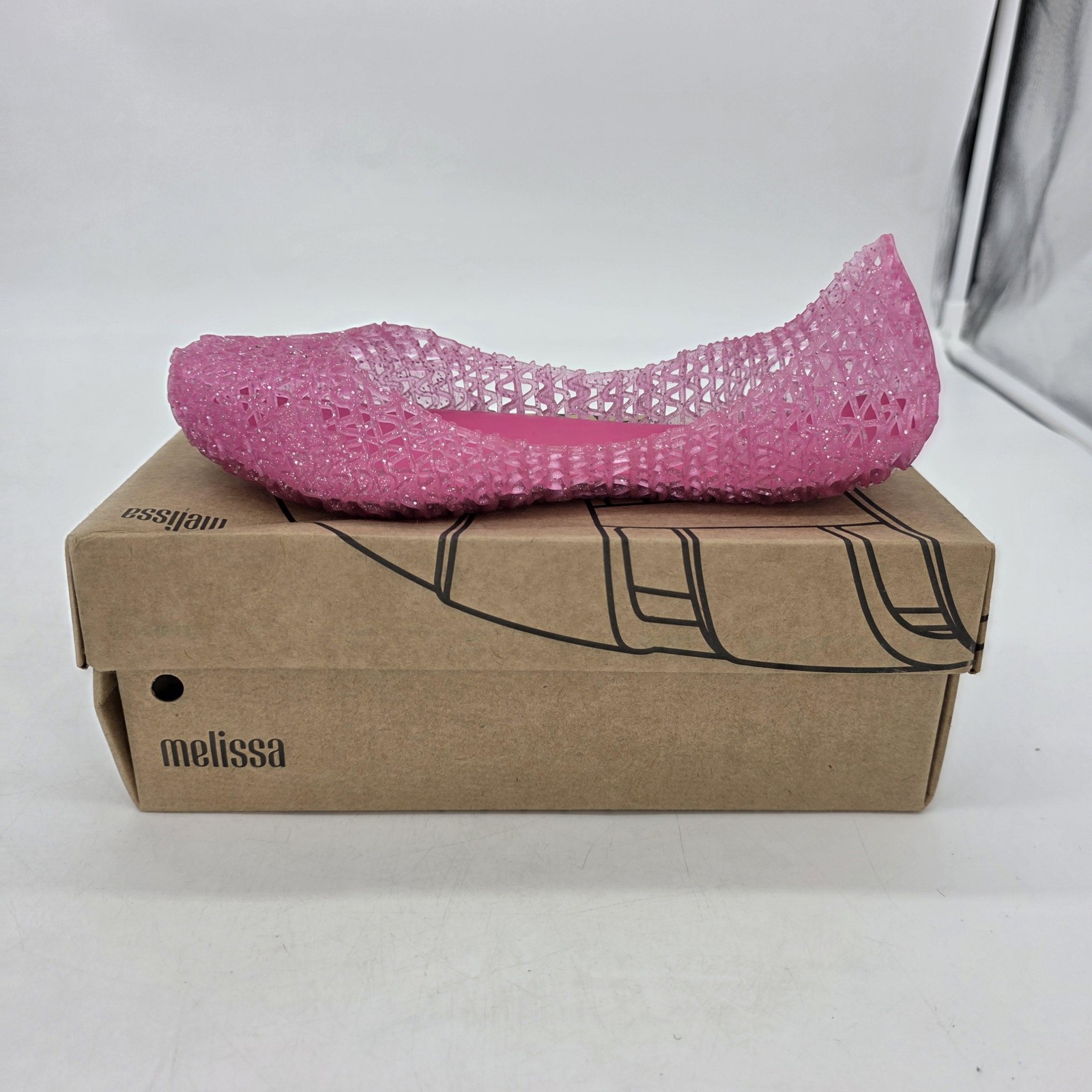 Girls Size 4 Glitter Pink Campana Papel Jelly Flats 32996