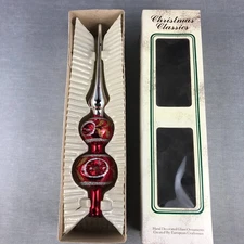 Glass Finial Tree Topper Red Silver Glitter 2 ball 3 indented reflectors Romania