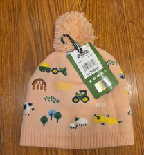 John Deere Toddler Girls Beanie OS Pink w/Pom Farm Tractor Winter New w/Tags