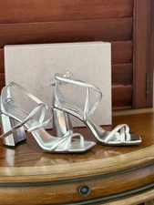 Jimmy Choo Rheena 85 MNA Silver Sandals SZ 43 Excellent pre owned with box