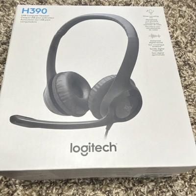 Logitech H390 USB Wired Headset w/ Boom Mic, On-Ear Double Earpiece, Black