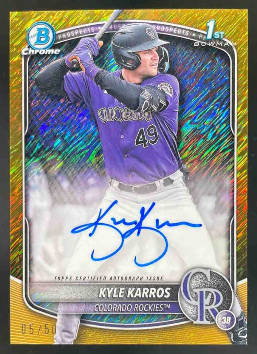 2025 Bowman Chrome Kyle Karros Auto Gold Shimmer Refractor 1st Prospect #5/50