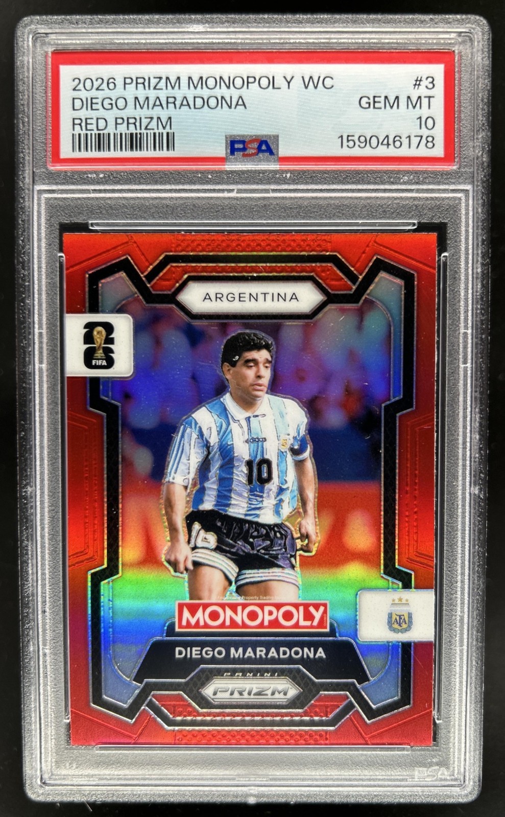 2026 Panini Prizm Monopoly World Cup Diego Maradona Red #3 Argentina PSA 10 view 1
