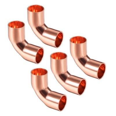 5pc 9.53mm ID 90 Degree Copper Elbow Pipe Fitting Connector for Sweat Connection