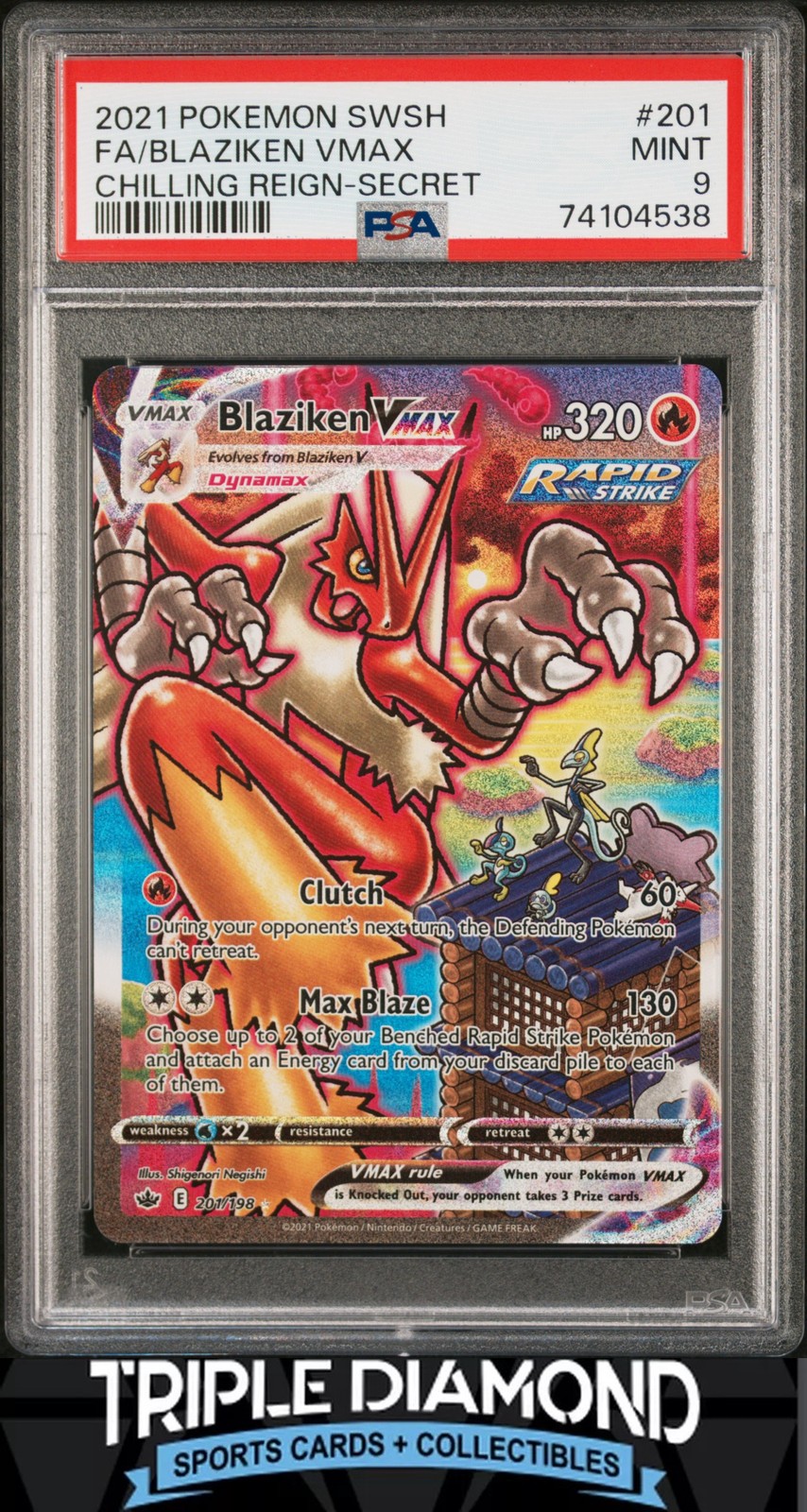2021 Pokemon SWSH #201/198 Chilling Reign Blaziken VMAX FA Secret PSA 9 FDP120