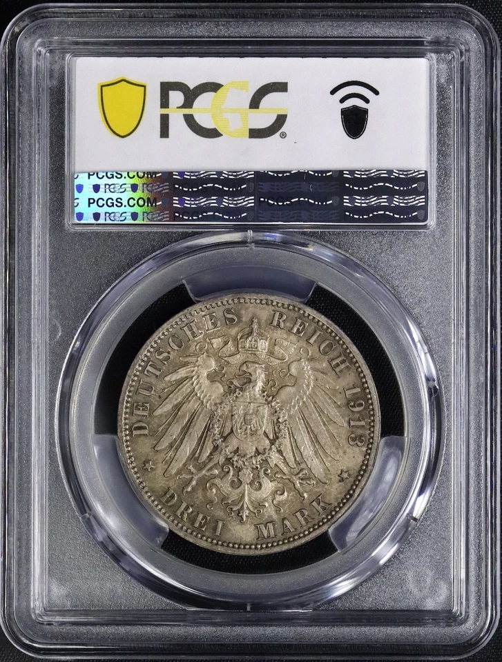 Kaiserreich Sachsen 3 Mark 1913 E Völkerschlacht Leipzig PCGS MS65 - Bild 2 von 2