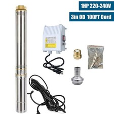 3" OD 1 HP Deep Well Submersible Pump 230V 13GPM 247ft w/Control Box 100ft Cord