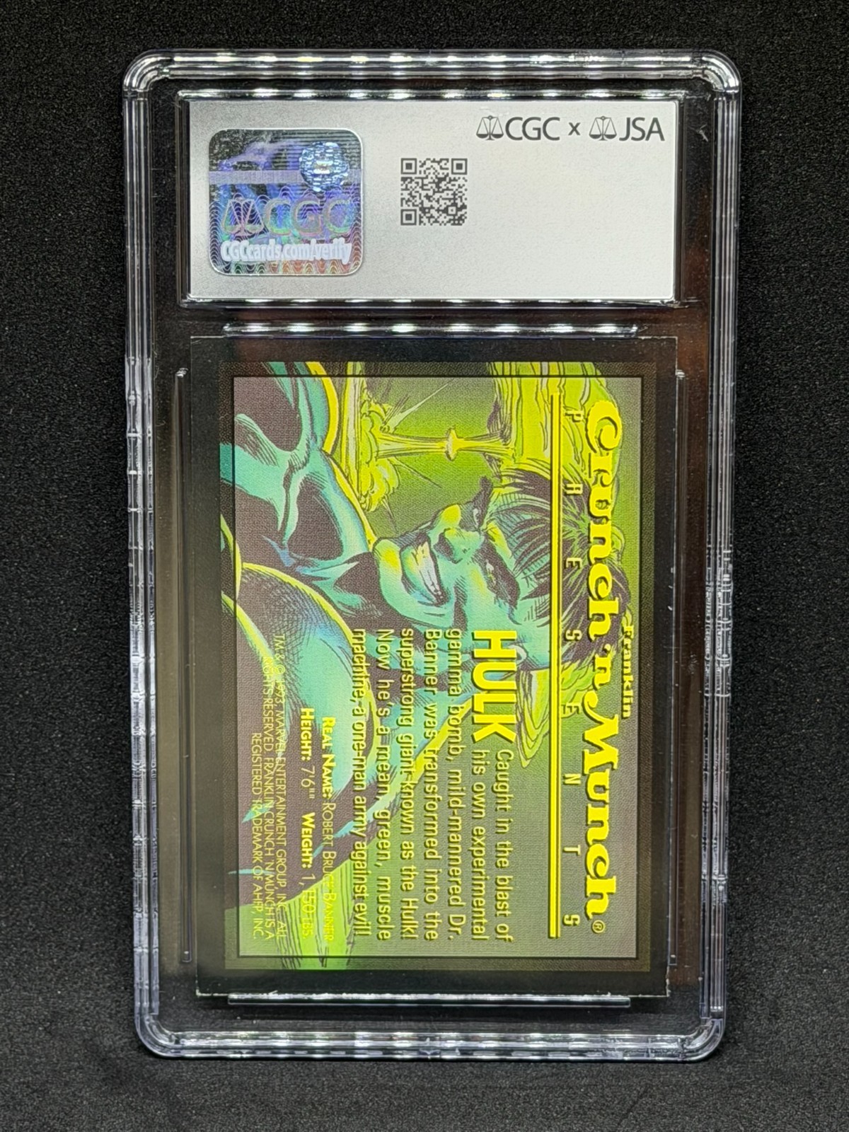 1993 Franklin Crunch 'n Munch Marvel Hulk Promo Samuel Hawbaker CGC 6.5 Auto 10 view 2