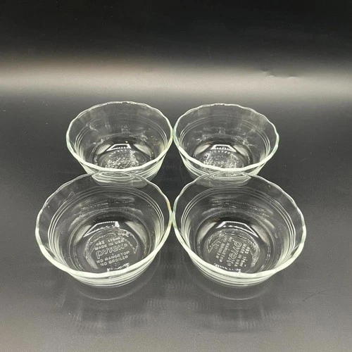 Pyrex #463 Clear Glass Custard Cup Scalloped Edge Bowl 3-Lines Ramekins Set of 4