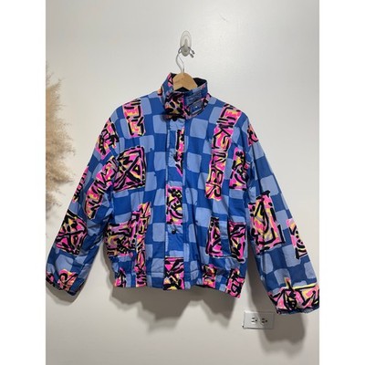 Vintage 90's Quiksilver Australia Bomber Jacket Blue Neon Pink