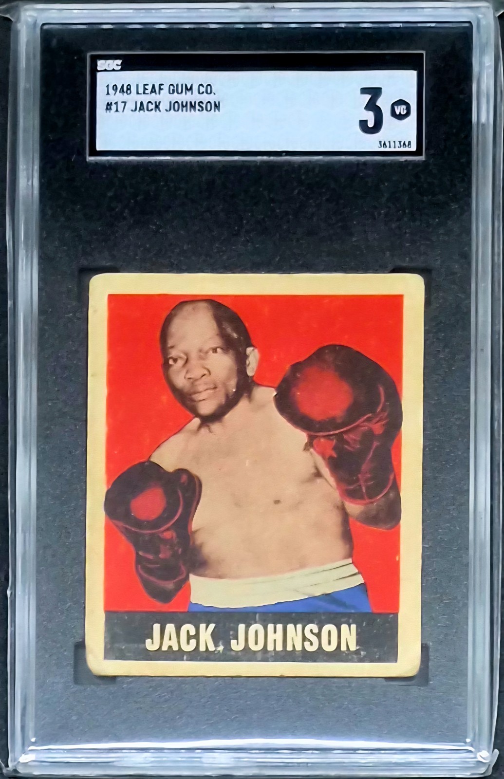 1948 LEAF GUM CO JACK JOHNSON #17 SGC 3 HALL OF FAME RARE CARD!