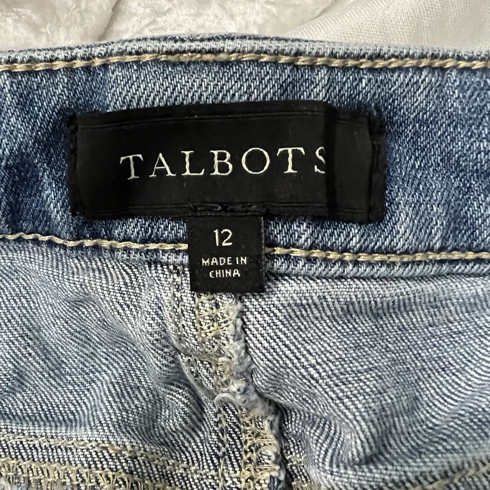 TALBOTS 女式牛仔裙刺绣花朵浅蓝色牛仔裤裙 12 码 — 第 4/4 张图片