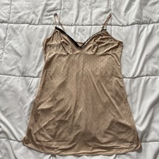 Slip Dress Chemise Womens Beige Polka Dot Coquette Romantic Dainty Feminine