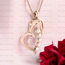 Rose Gold Heart Pendant Cubic Zirconia Romantic Necklace Gift for Women Gf