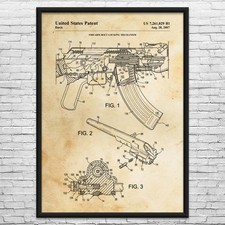 AK-47 Rifle Patent Wall Art: Gunsmith Gift, Gun Club Art, AK47 Blueprint