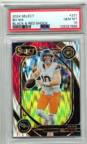 2024 Panini Select - Club Level Bo Nix #221 Black & Red Shock Prizm (RC)