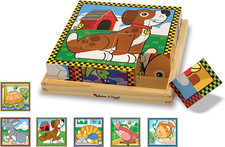Melissa Doug Pets Wooden Cube Puzzle with Storage Tray 16 Pcs