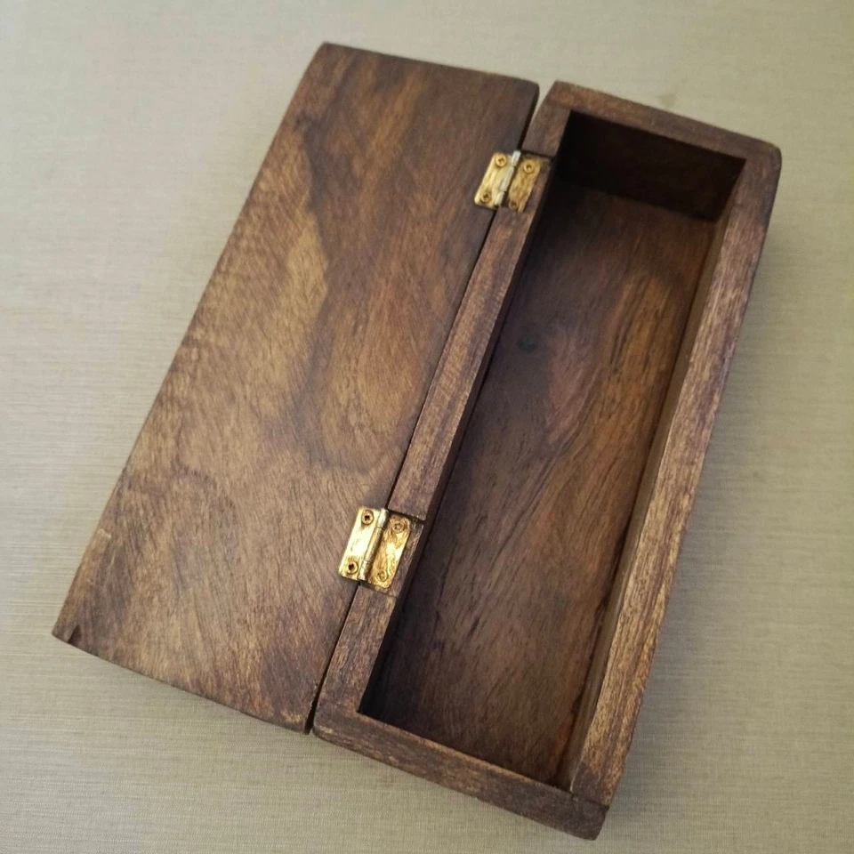 Handmade Thai Vintage Rustic Teak Wood Box With Resin Elephants Head Home Decor - Image 4 of 4