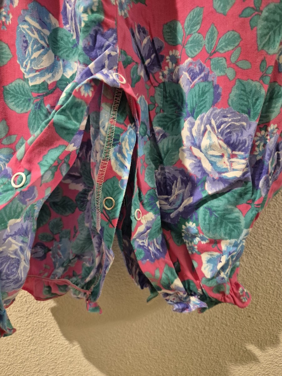 VTG 90s JO LENE Girls Floral Romper W/Lace 18/L View 3