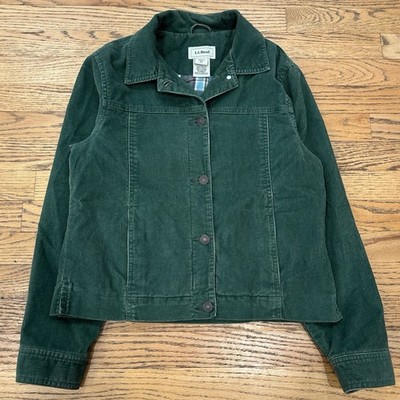L.L.Bean Green Split-Hem Corduroy Trucker Jacket Women s Sz XS