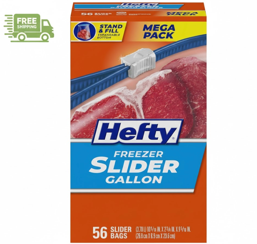 Hefty Slider Freezer Storage Bags, Gallon Size, 56 Count