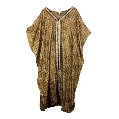 La Lo La Seda Caftán Mujer OS Dolma Vestido sin Mangas Boho Resort Conjunto - Imagen 1 de 4