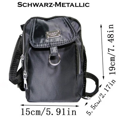 Damen Schultertasche / 3 Reissverschlüsse Schwarz-Metallic Lieferung aus Bayern
