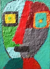 Abstract Modern Portrait Outsider Art Painting Cubist Texture Original Pop
