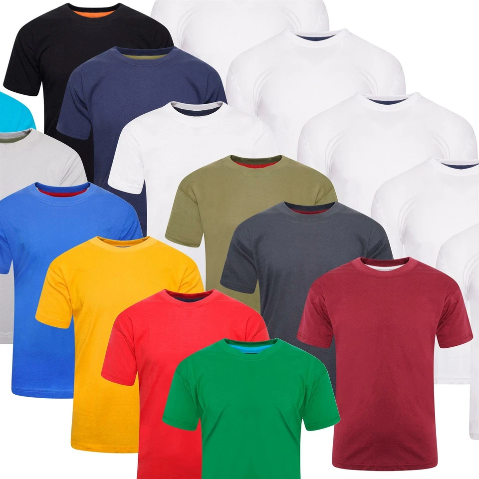 Keanu Childrens 6 Pack Plain Crew T Shirts 100% Cotton Everyday/Summer Colours