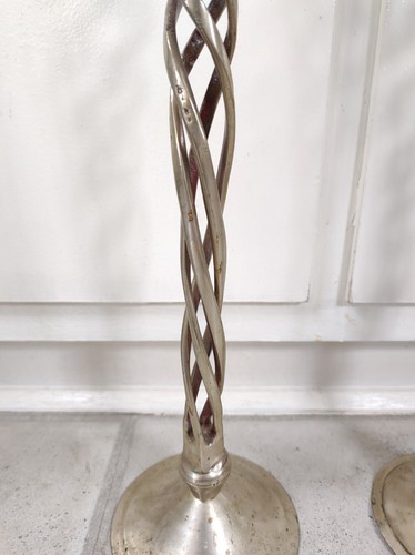 Silver Metal Candlesticks Pillar Candle Twisted Curved Handmade 50.5 cm Tall - Picture 5 of 8