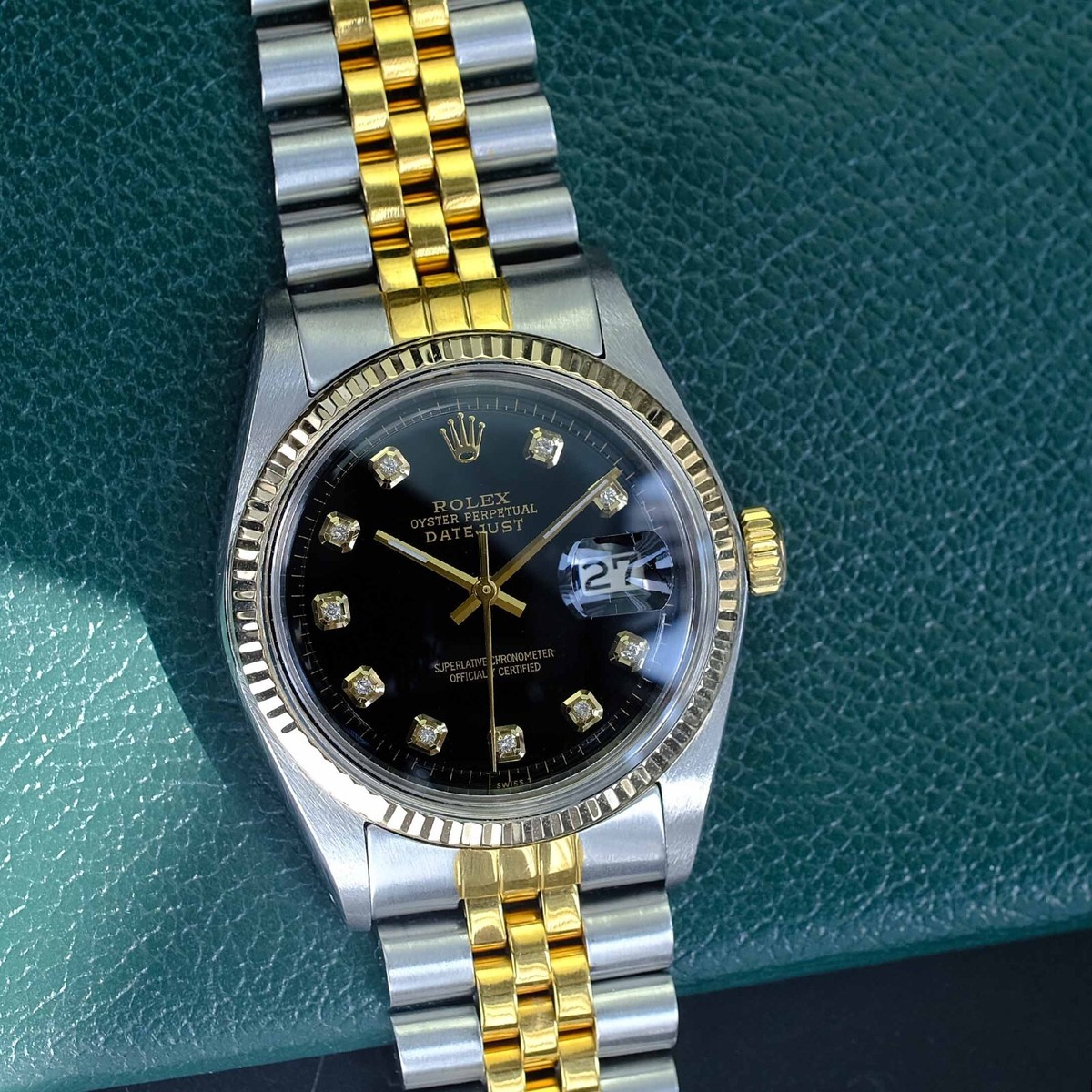 ROLEX MENS DATEJUST TWO-TONE BLACK DIAMOND DIAL JUBILEE 36MM