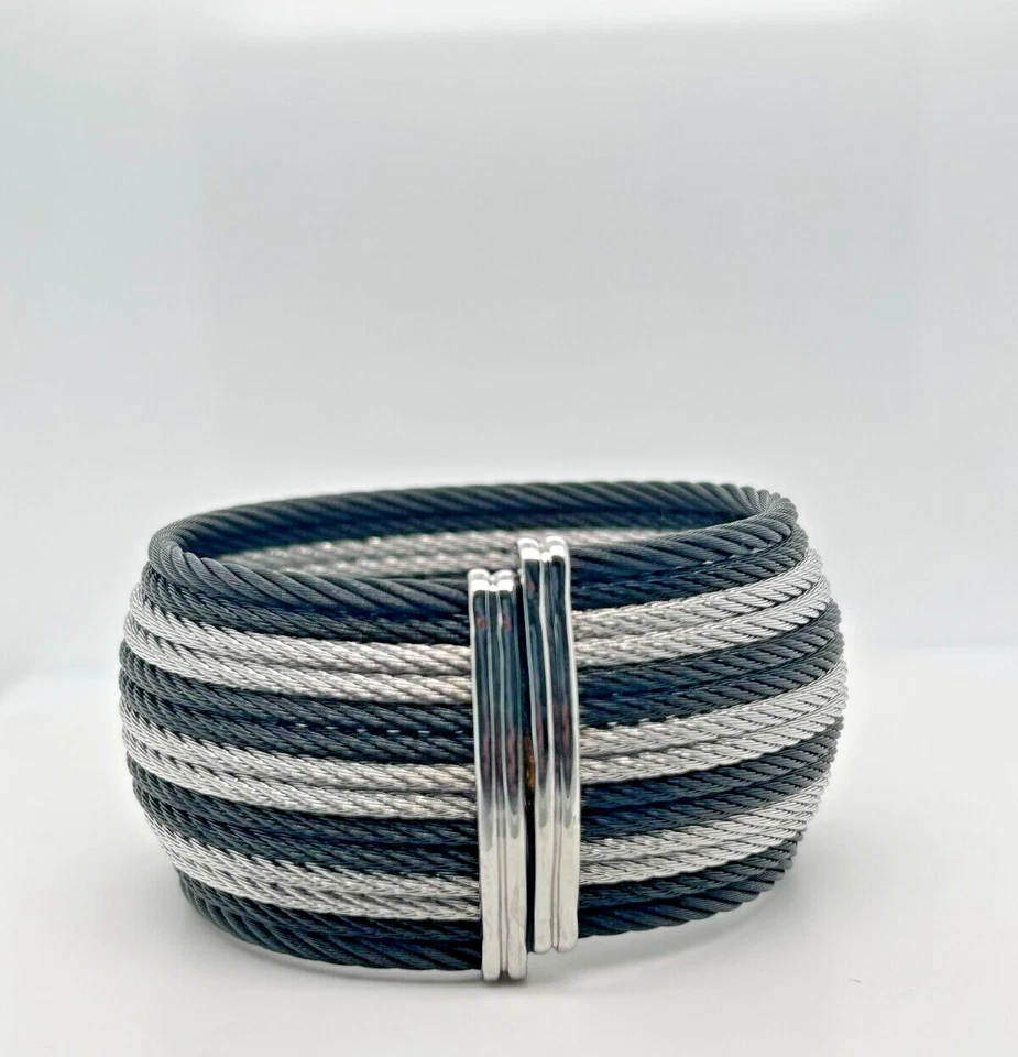 ALOR Oversized Steel & 18k White Gold Bracelet - Image 2 of 4