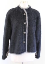 Venesha Womens Black Gray Angora Rabbit Hair Blend Knit Sweater Jacket Size S