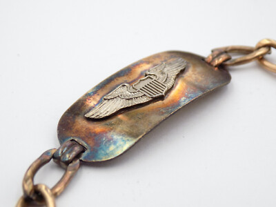 Original WWII US Army Air Force Pilot ID Bracelet Gilt Original WWII US Army Air Force Pilot ID Bracelet Gilt