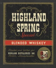 HIGHLAND SPRING SPECIAL BLENDED WHISKEY ANTIQUE BOTTLE LABEL - UNUSED