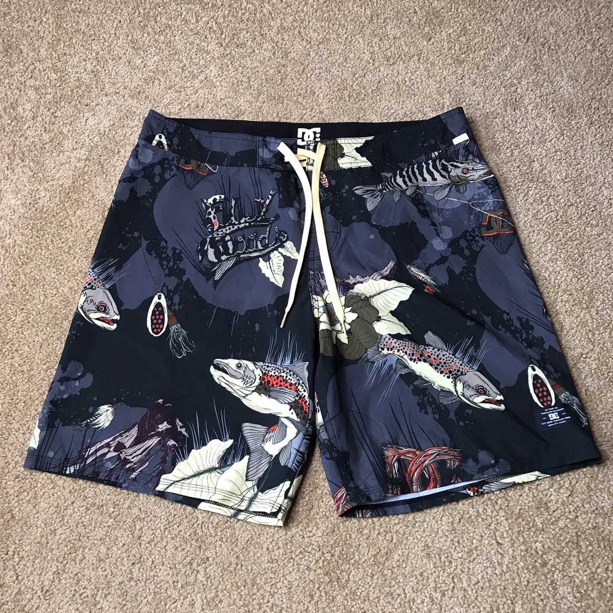 DC Shoes Men\'s 32x18 Fishing Swim Fly Graphic eBay Trunks | Shorts Board Black Yellow