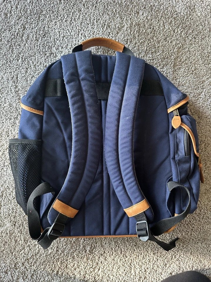 L.L. Mochila acolchada de lona azul de cuero marrón BEAN Mochila Bolso para libros Colegial Foto 4 de 4