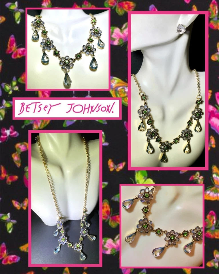BETSEY JOHNSON Deslumbrante Colar Babador Declaração Flores de Cristal Multicoloridas - Imagem 3 de 4
