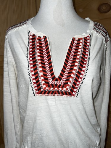 LAUREN RALPH LAUREN White Boho Tee Embroidered Beaded White Size Small Tie Waist - Picture 2 of 14