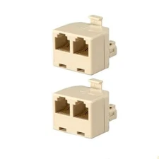 2 Pcs RJ12 6P6C 1 Male to 2 Female Telephone Phone Line T Splitter Adapter Beige