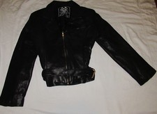 Womens Black Leather Motorcycle Biker Jacket Medium Unik Good Shape!