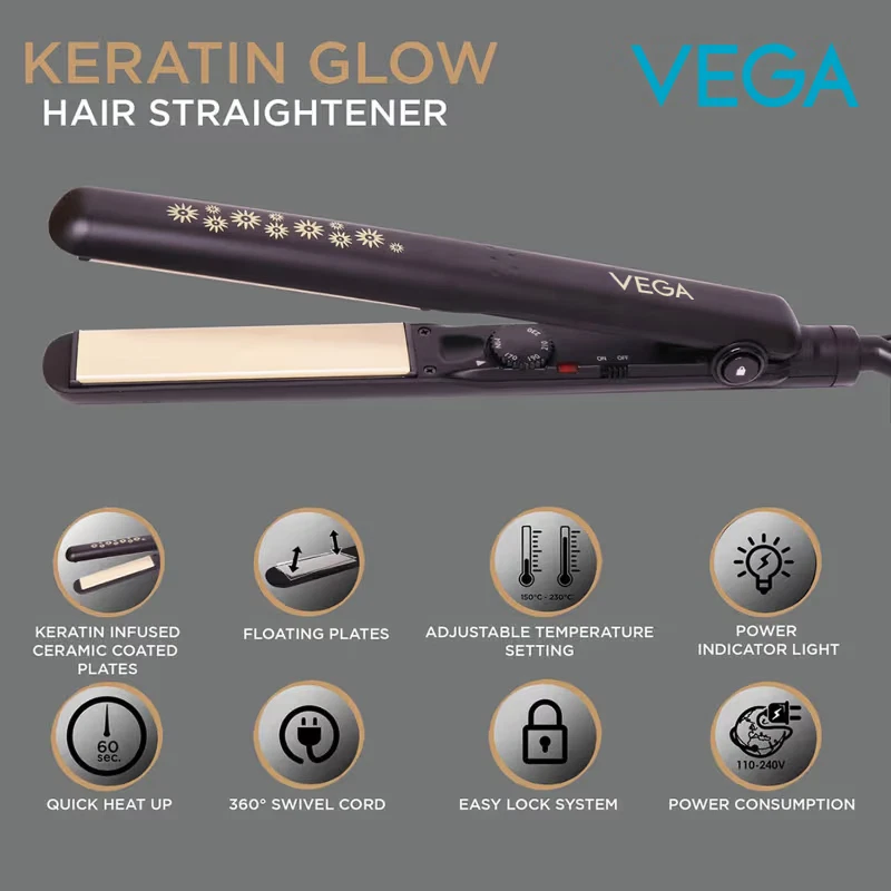 Vega keratin glow hair clearance straightener