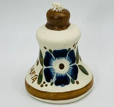 Tonala Mexican Pottery Bell Hand Painted Folk Art Vintage Signed Puerto Vallarta