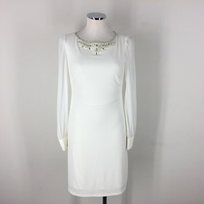 Eliza J S 4 White Sheath dress Embellished Long Sleeve Formal Cocktail EUC