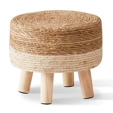 Round Foot Stool Natural Seagrass Poufs Ottoman Hand Weave Footrest Stool For Co