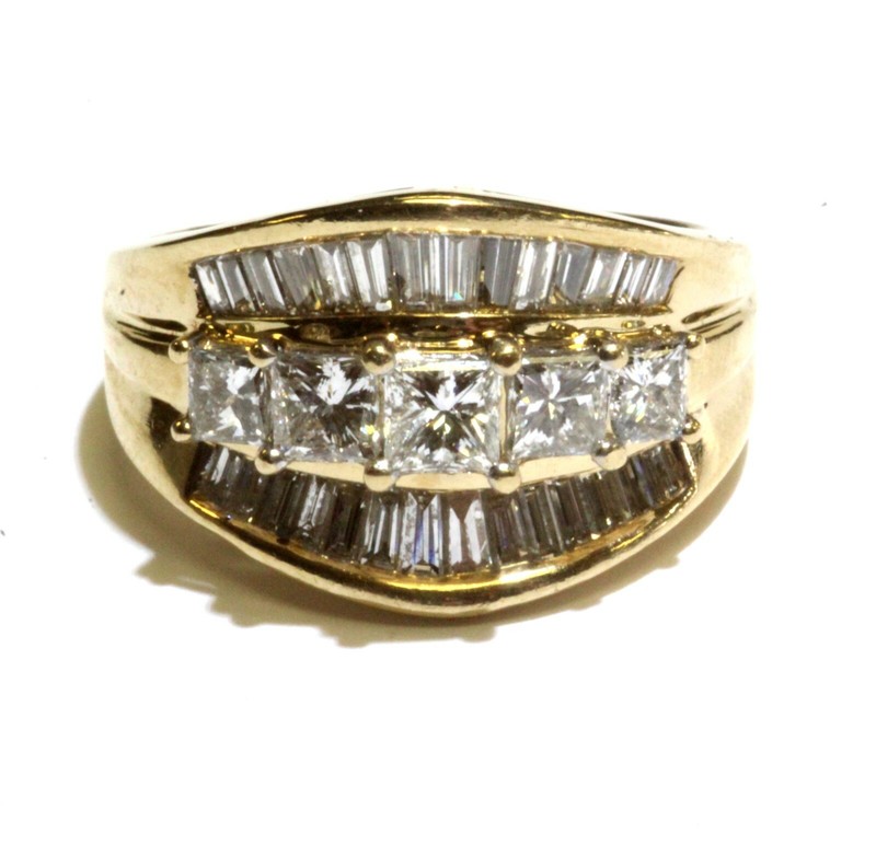 14k yellow gold 1.39ct VS1-SI1 G princess diamond anniversary band ring 6.7g