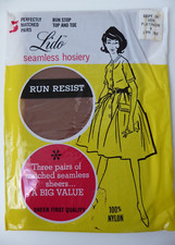 3 PAIRS Lido Micro Mesh Nylon Stockings Sz 9 Nude, sheer, 1960s Womens