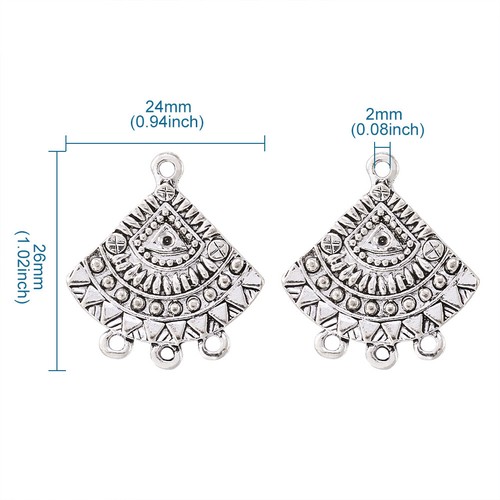 10pcs Tibetan Alloy Fan Chandeliers 1/3 Loop Link Findings Antique Silver 26mm - Picture 3 of 9